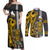 Custom Hawaii Oahu Island Couples Matching Off Shoulder Maxi Dress and Long Sleeve Button Shirts Hawaiian Warrior and Kakau Symbols Abstract Tattoo LT03 Yellow - Polynesian Pride