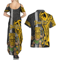 Custom Hawaii Oahu Island Couples Matching Summer Maxi Dress and Hawaiian Shirt Hawaiian Warrior and Kakau Symbols Abstract Tattoo LT03 - Polynesian Pride