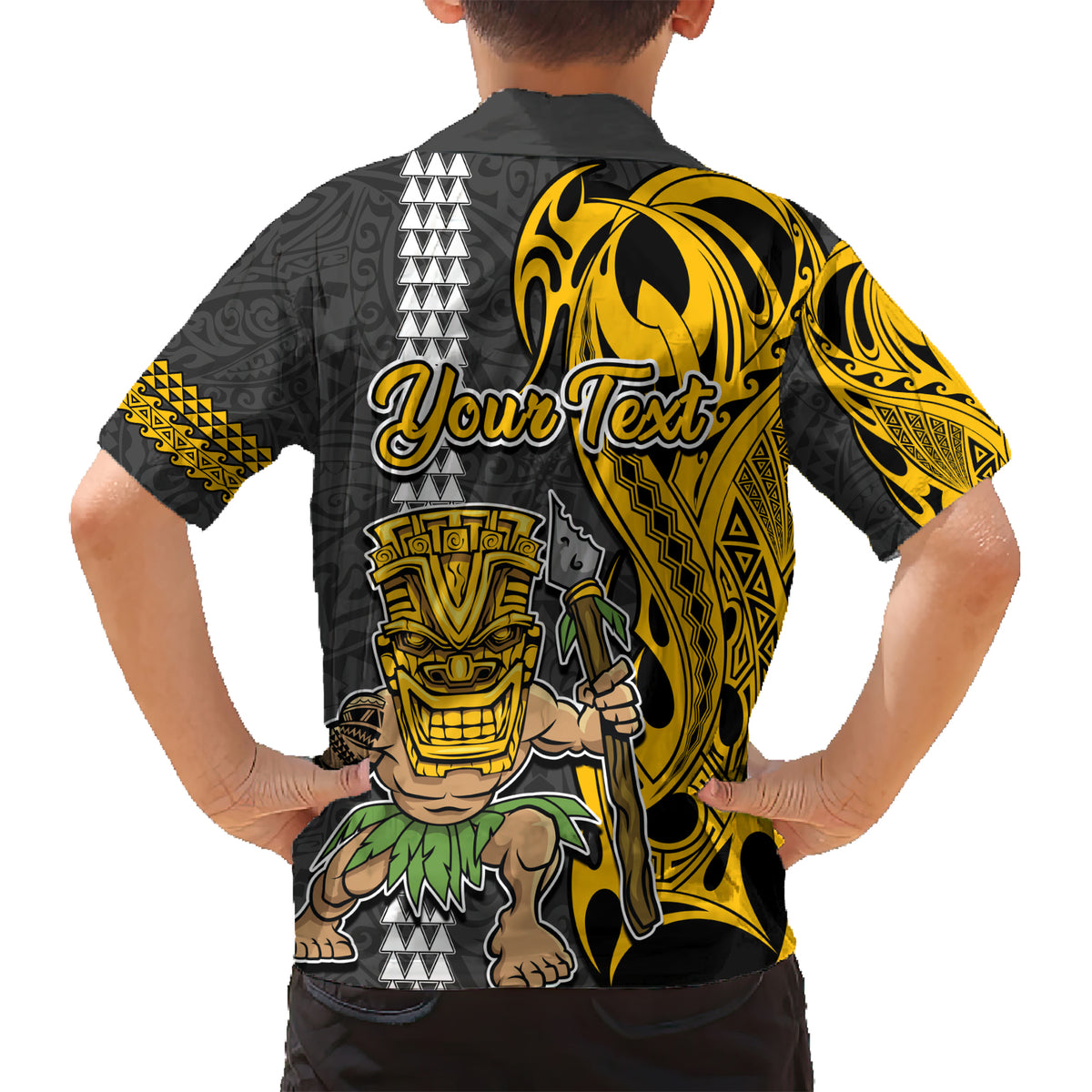 Custom Hawaii Oahu Island Kid Hawaiian Shirt Hawaiian Warrior and Kakau Symbols Abstract Tattoo LT03 - Polynesian Pride