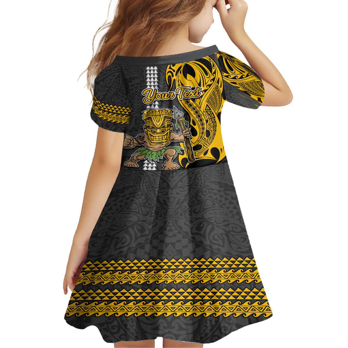 Custom Hawaii Oahu Island Kid Short Sleeve Dress Hawaiian Warrior and Kakau Symbols Abstract Tattoo LT03 - Polynesian Pride