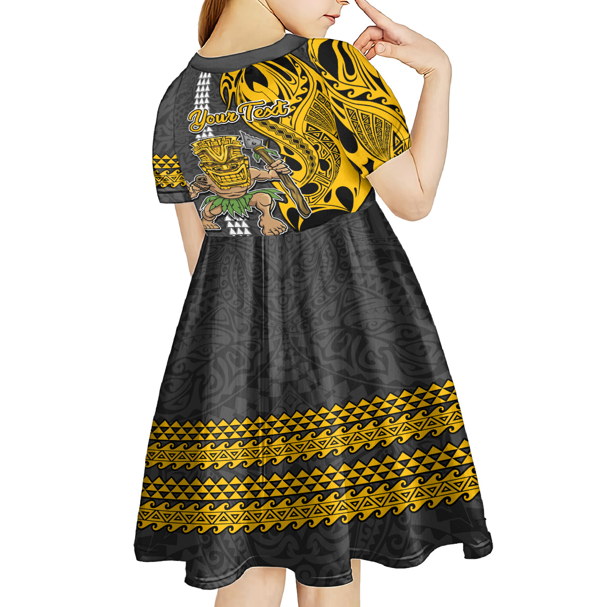 Custom Hawaii Oahu Island Kid Short Sleeve Dress Hawaiian Warrior and Kakau Symbols Abstract Tattoo LT03 - Polynesian Pride