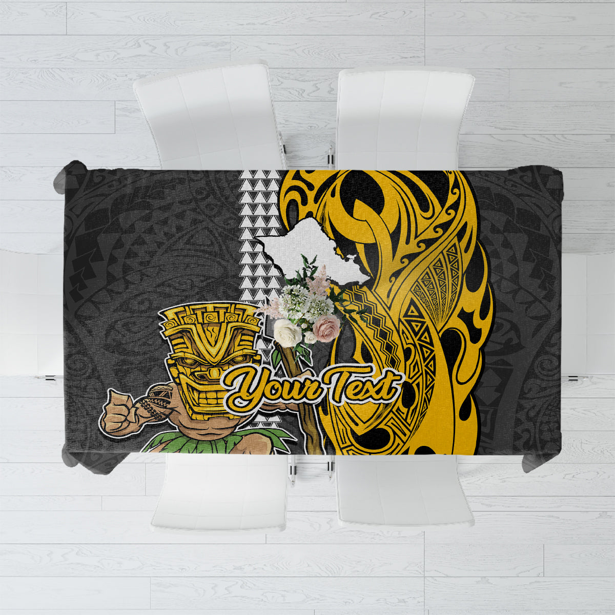 Custom Hawaii Oahu Island Tablecloth Hawaiian Warrior and Kakau Symbols Abstract Tattoo LT03 Yellow - Polynesian Pride