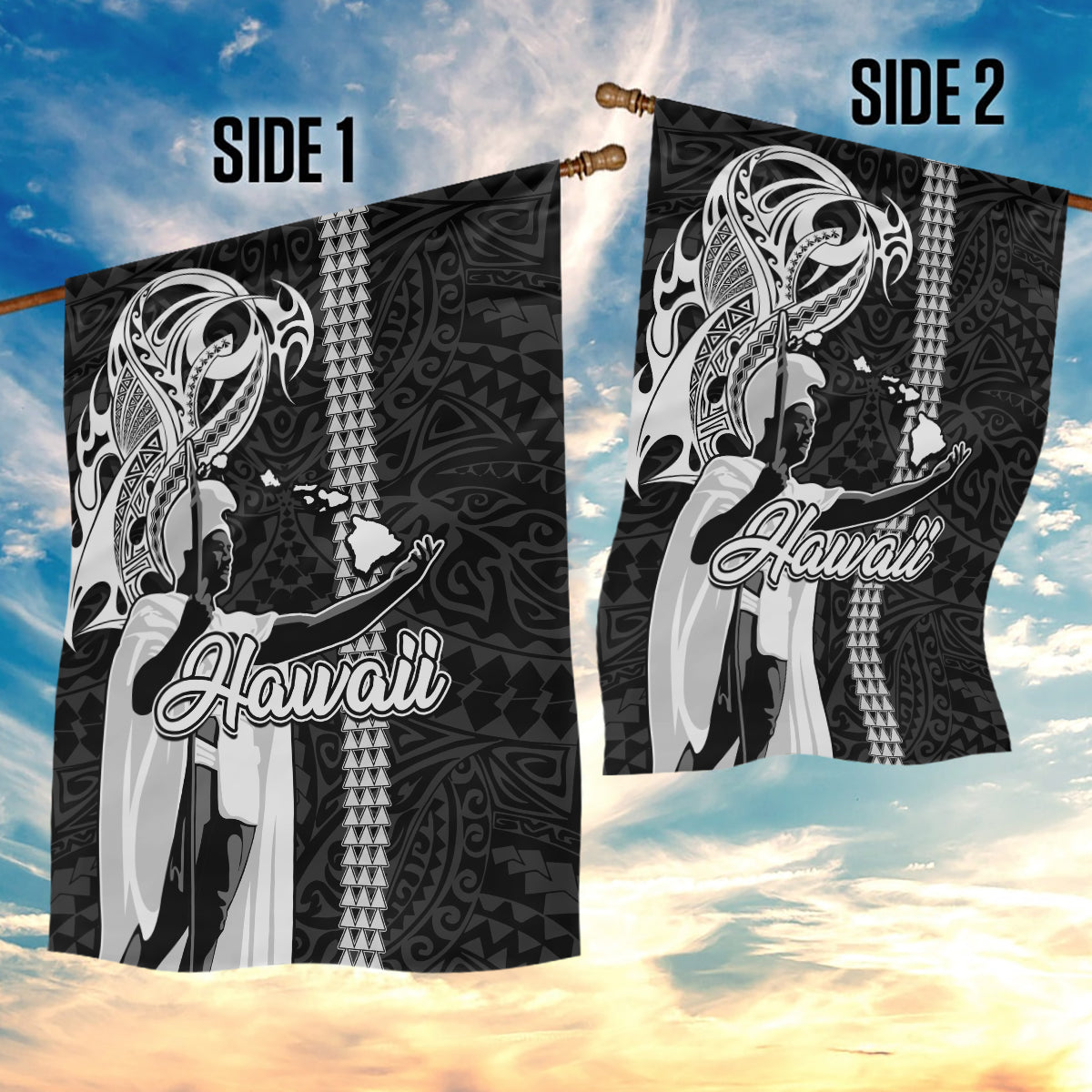 Hawaii Oahu Island Garden Flag Hawaiian King and Kakau Symbols Abstract Shoulder Tattoo LT03 - Polynesian Pride