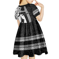 Hawaii Oahu Island Kid Short Sleeve Dress Hawaiian King and Kakau Symbols Abstract Shoulder Tattoo LT03 - Polynesian Pride