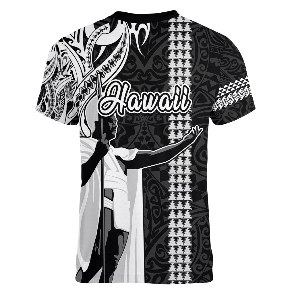 Hawaii Oahu Island Women V Neck T Shirt Hawaiian King and Kakau Symbols Abstract Shoulder Tattoo LT03 - Polynesian Pride