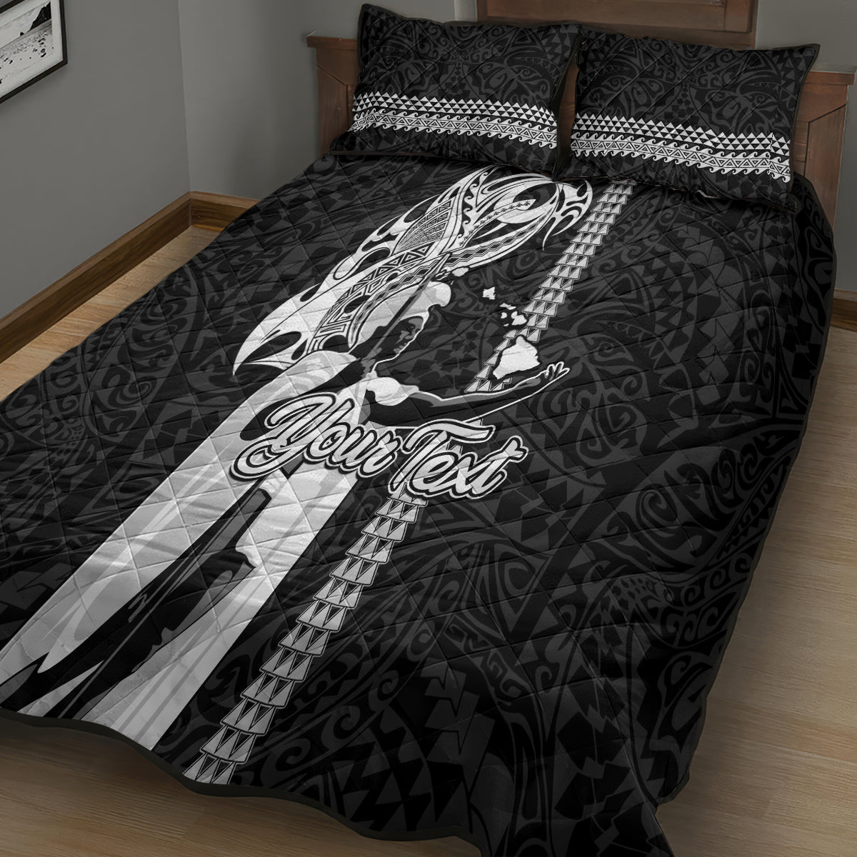 Custom Hawaii Oahu Island Quilt Bed Set Hawaiian King and Kakau Symbols Abstract Shoulder Tattoo LT03 - Polynesian Pride