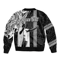 Custom Hawaii Oahu Island Sleeve Zip Bomber Jacket Hawaiian King and Kakau Symbols Abstract Shoulder Tattoo LT03 - Polynesian Pride
