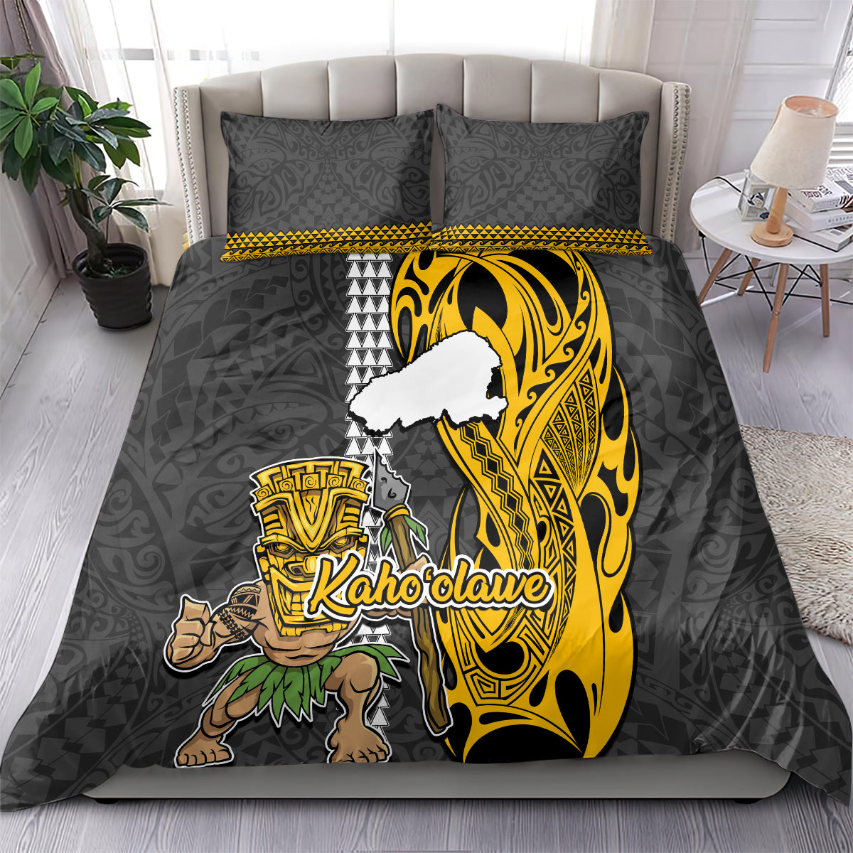 Hawaii Kahoolawe Island Bedding Set Hawaiian Warrior and Kakau Symbols Abstract Tattoo LT03 - Polynesian Pride