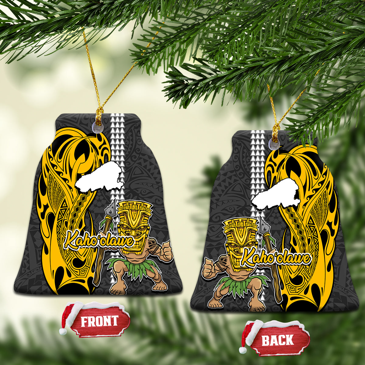 Hawaii Kahoolawe Island Ceramic Ornament Hawaiian Warrior and Kakau Symbols Abstract Tattoo LT03 - Polynesian Pride