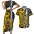 Hawaii Kahoolawe Island Couples Matching Short Sleeve Bodycon Dress and Hawaiian Shirt Hawaiian Warrior and Kakau Symbols Abstract Tattoo LT03 Yellow - Polynesian Pride