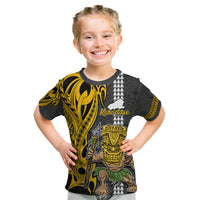 Hawaii Kahoolawe Island Kid T Shirt Hawaiian Warrior and Kakau Symbols Abstract Tattoo LT03 Yellow - Polynesian Pride