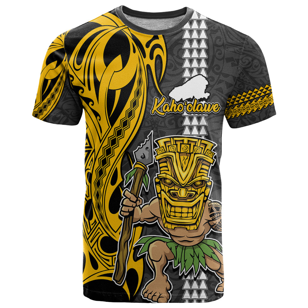 Hawaii Kahoolawe Island T Shirt Hawaiian Warrior and Kakau Symbols Abstract Tattoo LT03 Yellow - Polynesian Pride