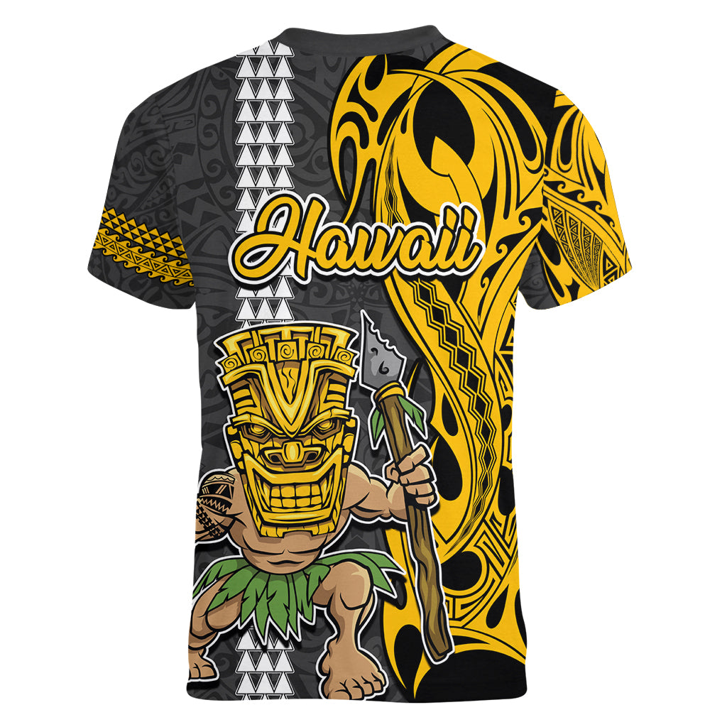 Hawaii Kahoolawe Island Women V Neck T Shirt Hawaiian Warrior and Kakau Symbols Abstract Tattoo LT03 - Polynesian Pride