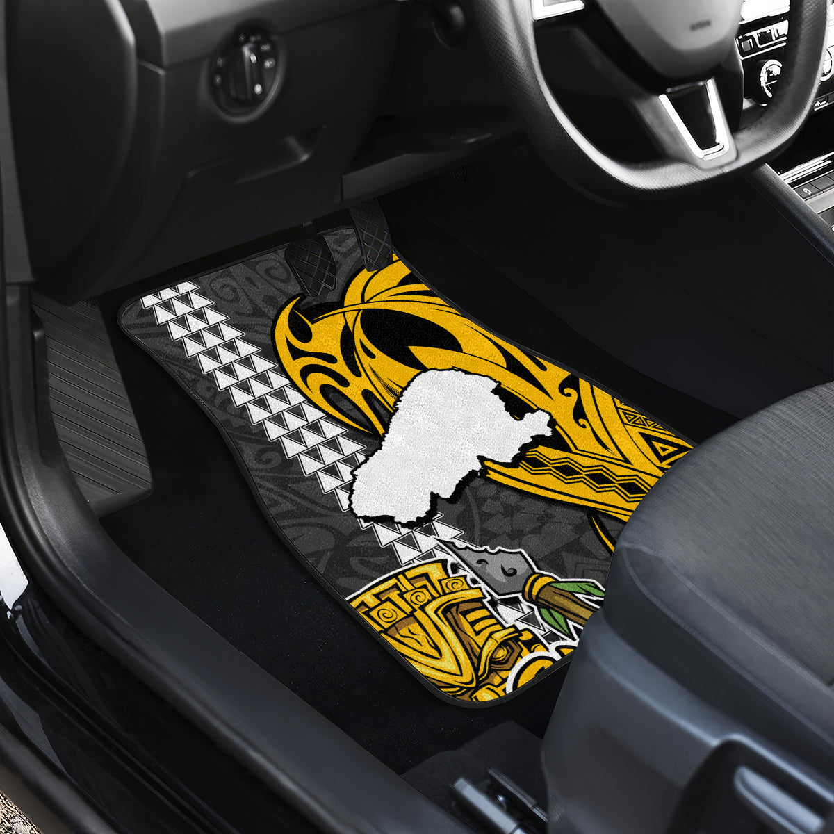 Custom Hawaii Kahoolawe Island Car Mats Hawaiian Warrior and Kakau Symbols Abstract Tattoo LT03 - Polynesian Pride