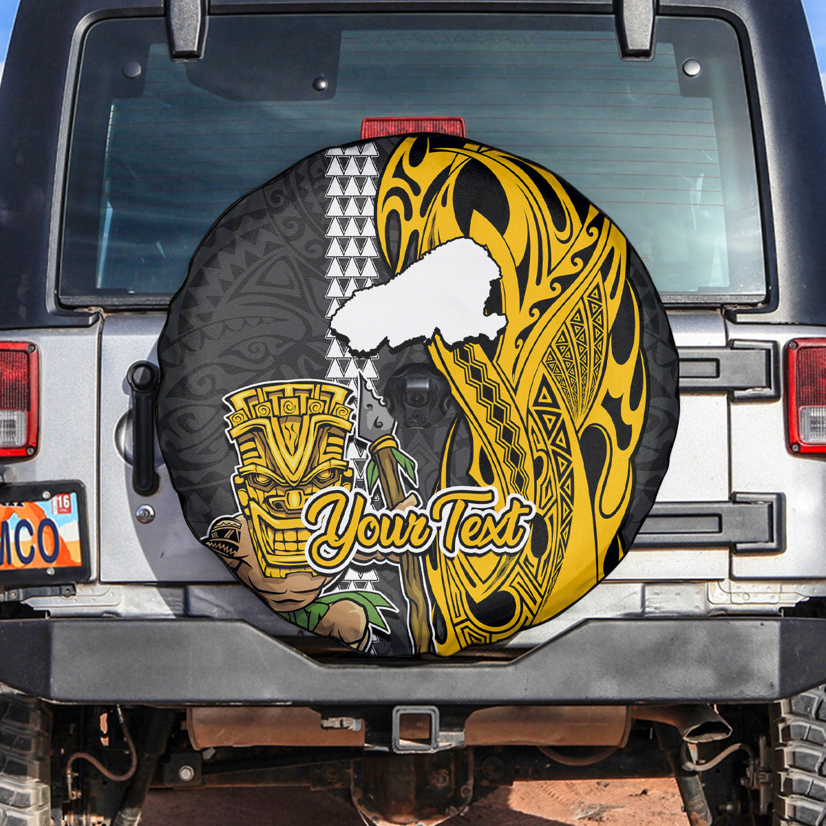 Custom Hawaii Kahoolawe Island Spare Tire Cover Hawaiian Warrior and Kakau Symbols Abstract Tattoo LT03 - Polynesian Pride