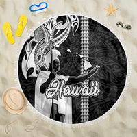 Hawaii Kahoolawe Island Beach Blanket Hawaiian King and Kakau Symbols Abstract Shoulder Tattoo LT03 One Size 150cm Black - Wonder Print Shop