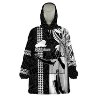 Hawaii Kahoolawe Island Wearable Blanket Hoodie Hawaiian King and Kakau Symbols Abstract Shoulder Tattoo LT03 One Size Black - Polynesian Pride