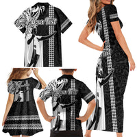 Custom Hawaii Kahoolawe Island Family Matching Short Sleeve Bodycon Dress and Hawaiian Shirt Hawaiian King and Kakau Symbols Abstract Shoulder Tattoo LT03 - Polynesian Pride
