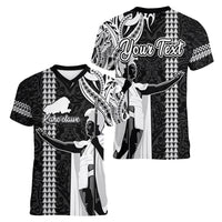 Custom Hawaii Kahoolawe Island Women V Neck T Shirt Hawaiian King and Kakau Symbols Abstract Shoulder Tattoo LT03 - Polynesian Pride