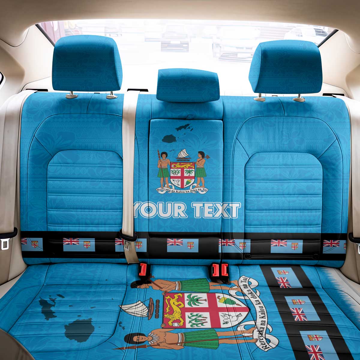 Fiji Merry Christmas Back Car Seat Cover Santa Suit Style With Tapa Tribal Pattern