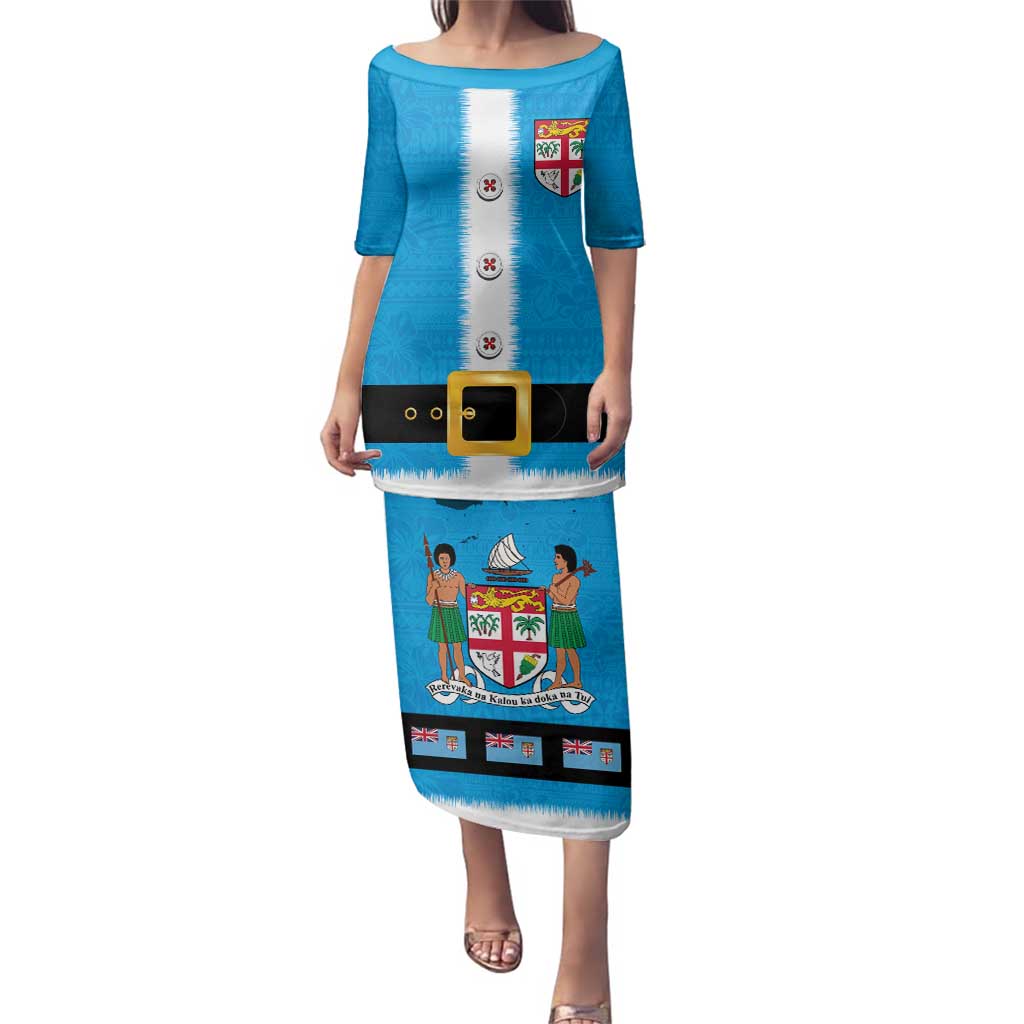 Fiji Merry Christmas Family Matching Puletasi and Hawaiian Shirt Santa Suit Style With Tapa Tribal Pattern