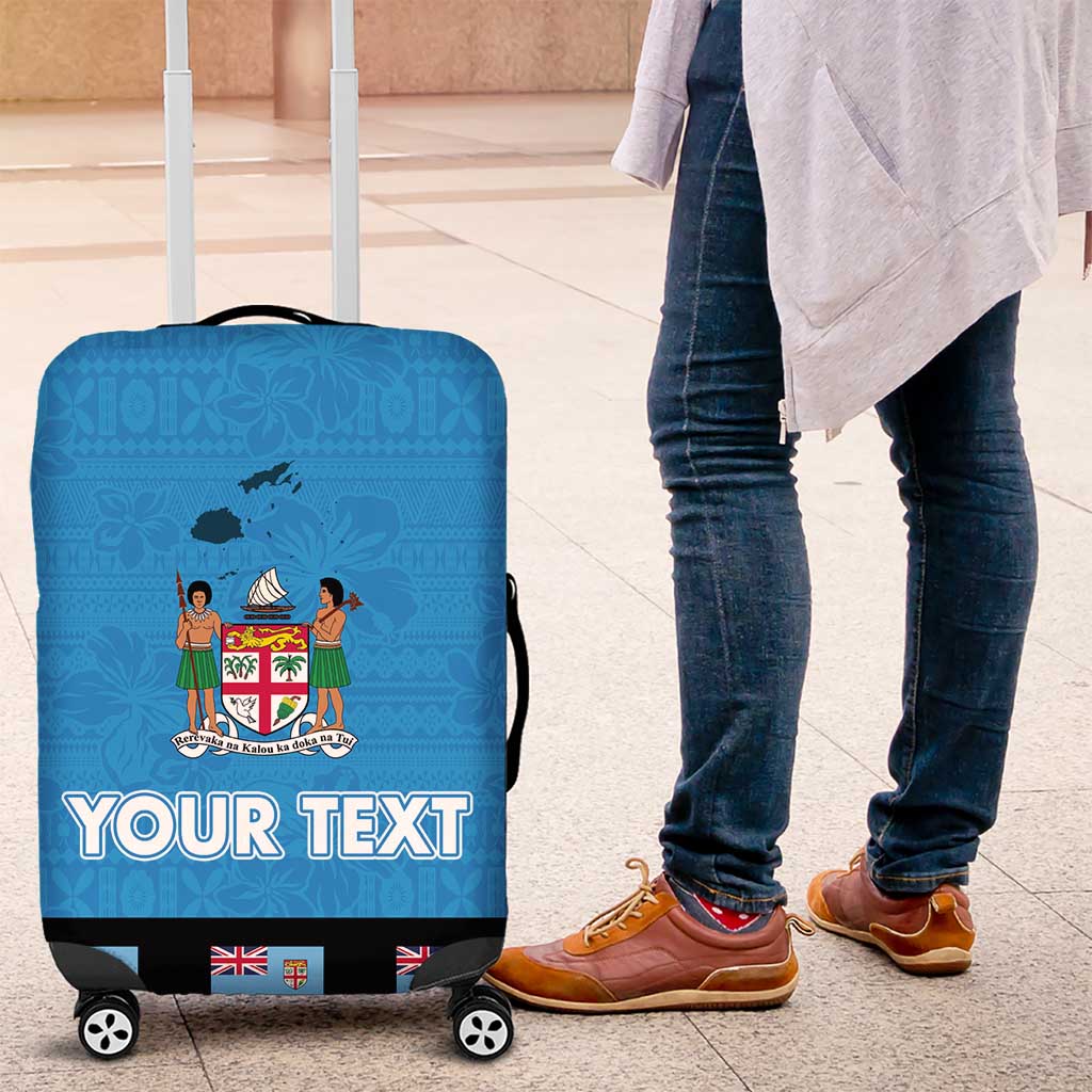 Fiji Merry Christmas Luggage Cover Santa Suit Style With Tapa Tribal Pattern LT03 Blue - Polynesian Pride