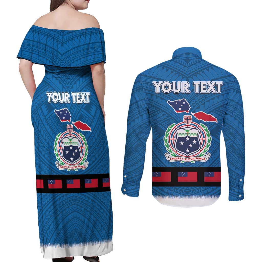 Samoa Merry Christmas Couples Matching Off Shoulder Maxi Dress and Long Sleeve Button Shirt Santa Suit Style With Tatau Tattoo Pattern