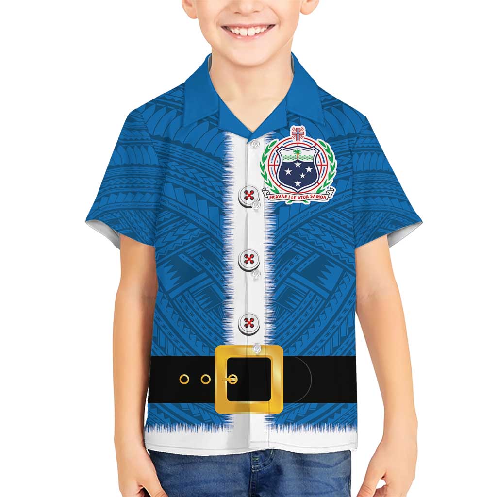 Samoa Merry Christmas Family Matching Short Sleeve Bodycon Dress and Hawaiian Shirt Santa Suit Style With Tatau Tattoo Pattern