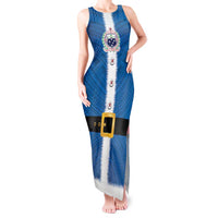 Samoa Merry Christmas Tank Maxi Dress Santa Suit Style With Tatau Tattoo Pattern LT03 Women Blue - Polynesian Pride