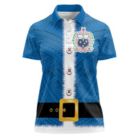 Samoa Merry Christmas Women Polo Shirt Santa Suit Style With Tatau Tattoo Pattern