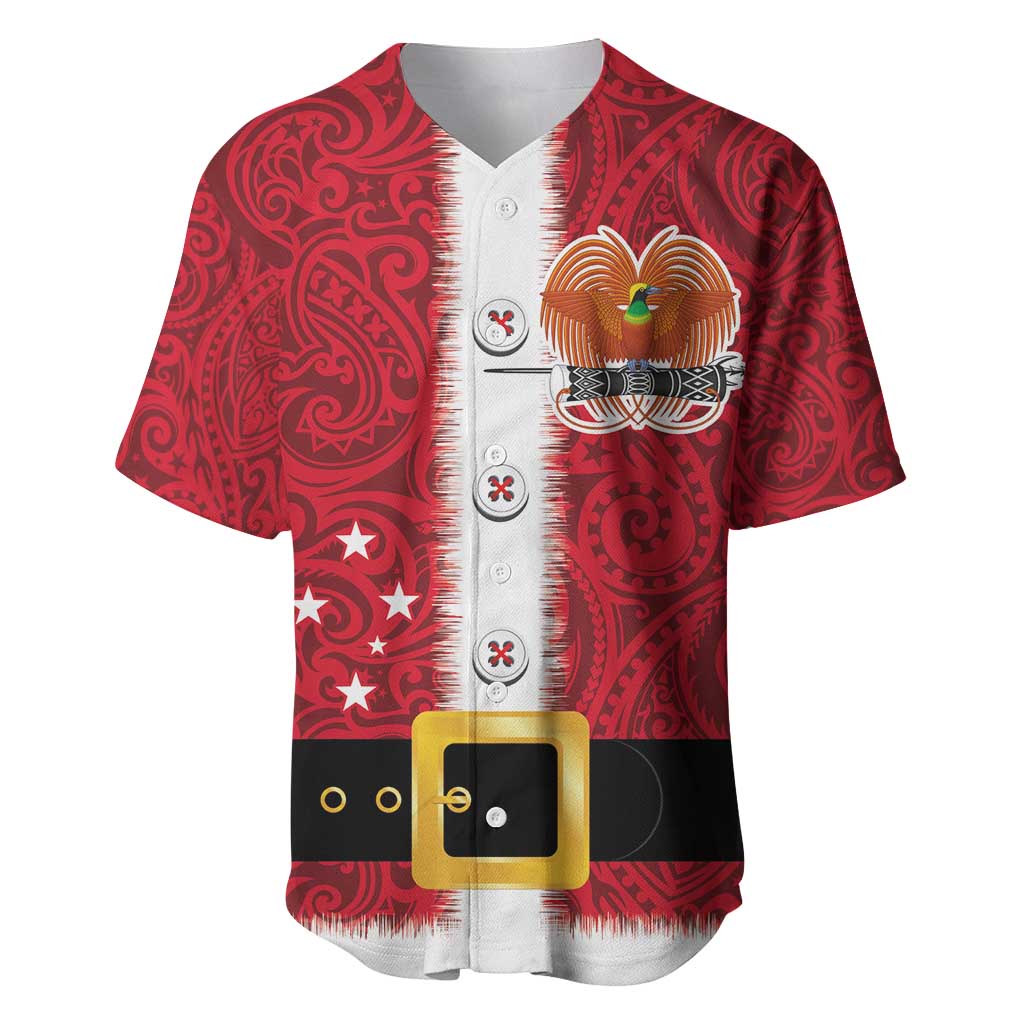 Papua New Guinea Merry Christmas Baseball Jersey Santa Suit Style With Melanesian Pattern