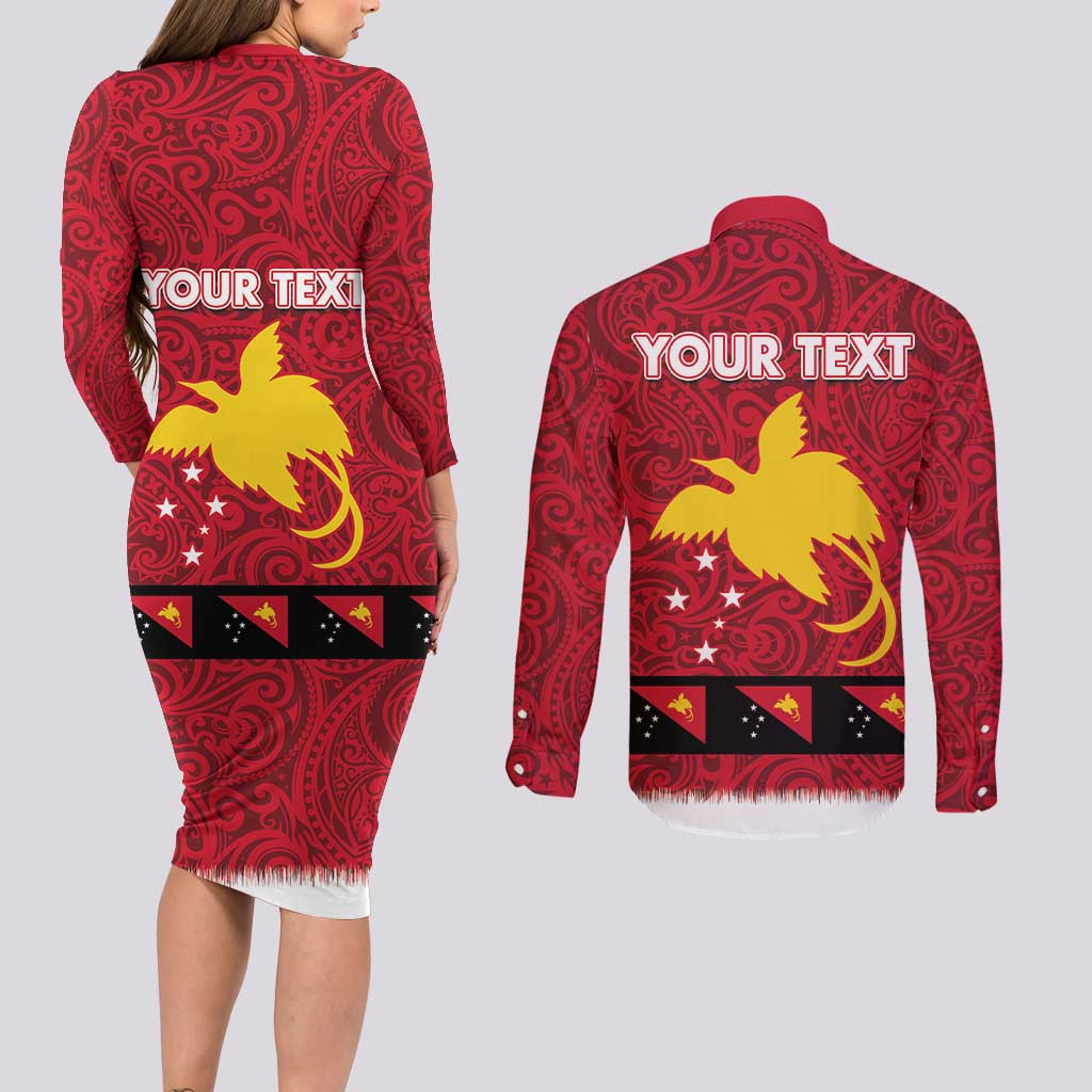 Papua New Guinea Merry Christmas Couples Matching Long Sleeve Bodycon Dress and Long Sleeve Button Shirt Santa Suit Style With Melanesian Pattern
