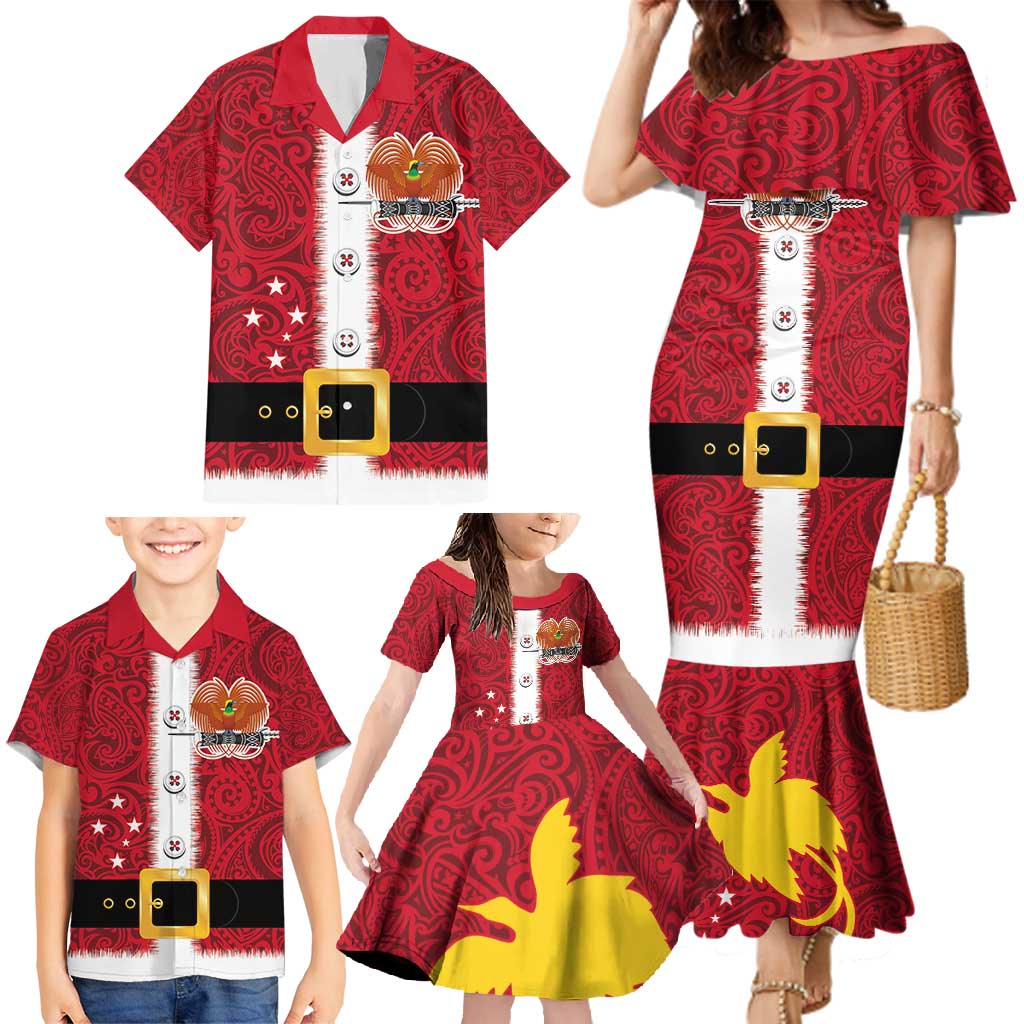 Papua New Guinea Merry Christmas Family Matching Mermaid Dress and Hawaiian Shirt Santa Suit Style With Melanesian Pattern