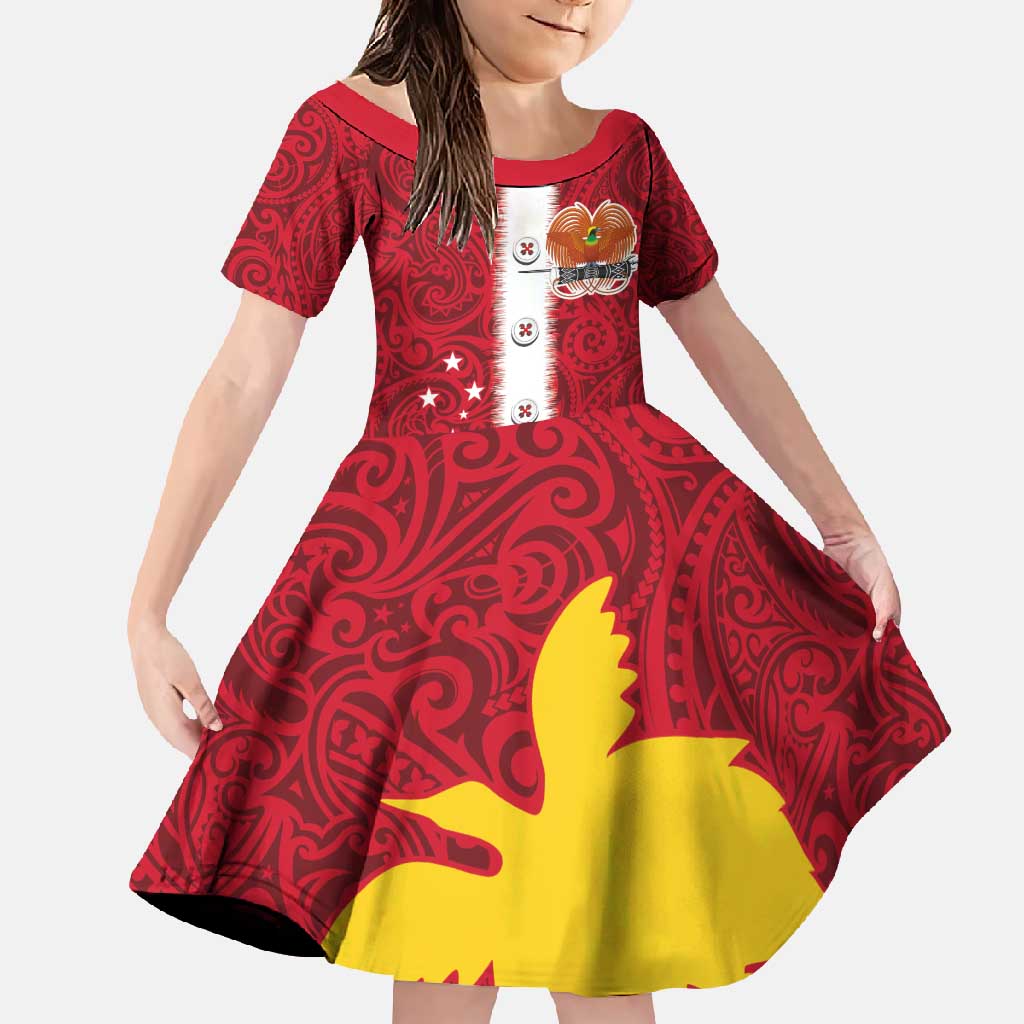 Papua New Guinea Merry Christmas Family Matching Off Shoulder Maxi Dress and Hawaiian Shirt Santa Suit Style With Melanesian Pattern LT03 Daughter's Dress Red - Polynesian Pride