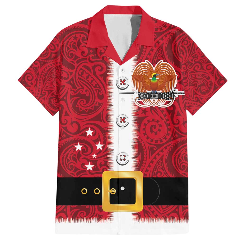 Papua New Guinea Merry Christmas Family Matching Off Shoulder Maxi Dress and Hawaiian Shirt Santa Suit Style With Melanesian Pattern LT03 Dad's Shirt - Short Sleeve Red - Polynesian Pride