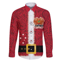 Papua New Guinea Merry Christmas Family Matching Off Shoulder Maxi Dress and Hawaiian Shirt Santa Suit Style With Melanesian Pattern LT03 Dad's Shirt - Long Sleeve Red - Polynesian Pride