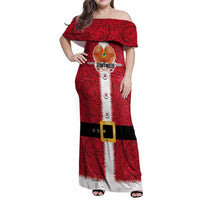 Papua New Guinea Merry Christmas Family Matching Off Shoulder Maxi Dress and Hawaiian Shirt Santa Suit Style With Melanesian Pattern LT03 Mom's Dress Red - Polynesian Pride