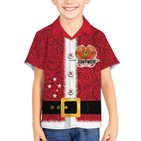 Papua New Guinea Merry Christmas Family Matching Off Shoulder Maxi Dress and Hawaiian Shirt Santa Suit Style With Melanesian Pattern LT03 Son's Shirt Red - Polynesian Pride