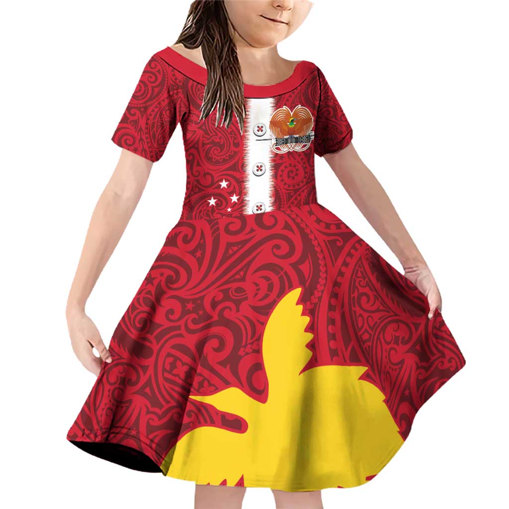 Papua New Guinea Merry Christmas Family Matching Off Shoulder Short Dress and Hawaiian Shirt Santa Suit Style With Melanesian Pattern LT03 Daughter's Dress Red - Polynesian Pride