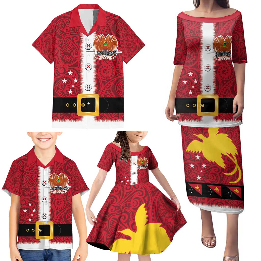 Papua New Guinea Merry Christmas Family Matching Puletasi and Hawaiian Shirt Santa Suit Style With Melanesian Pattern