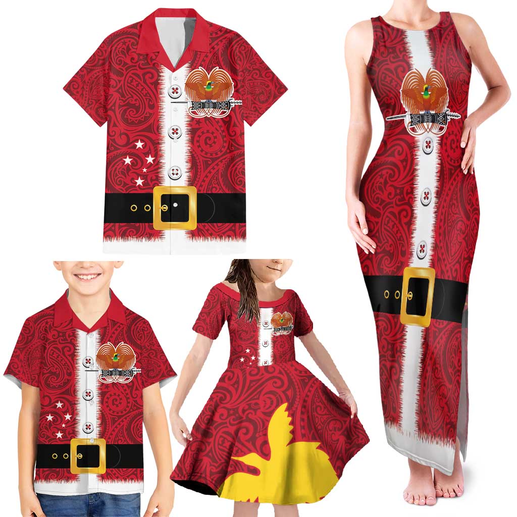 Papua New Guinea Merry Christmas Family Matching Tank Maxi Dress and Hawaiian Shirt Santa Suit Style With Melanesian Pattern