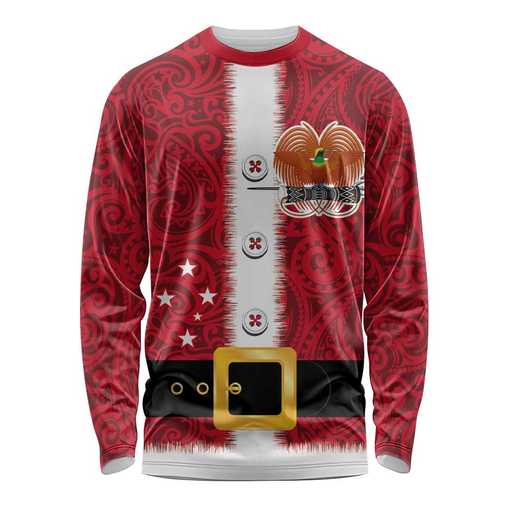 Papua New Guinea Merry Christmas Long Sleeve Shirt Santa Suit Style With Melanesian Pattern