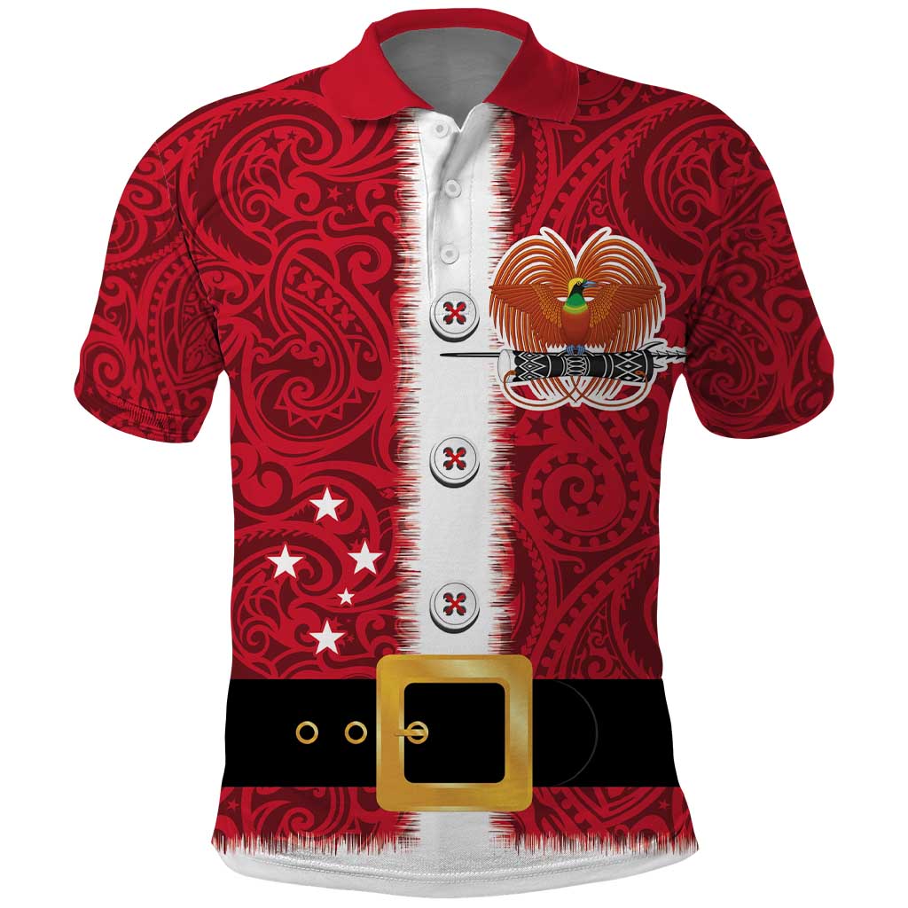 Papua New Guinea Merry Christmas Polo Shirt Santa Suit Style With Melanesian Pattern