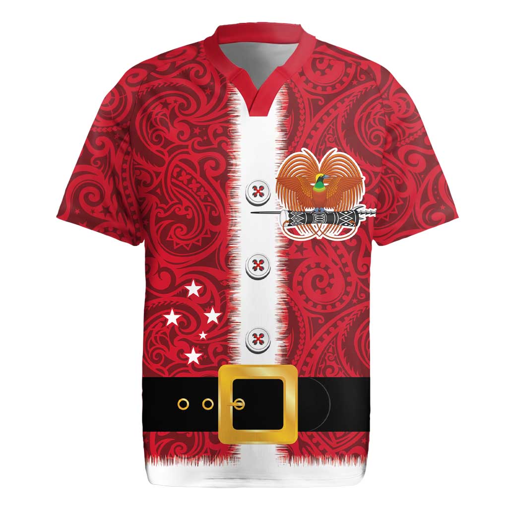 Papua New Guinea Merry Christmas Rugby Jersey Santa Suit Style With Melanesian Pattern