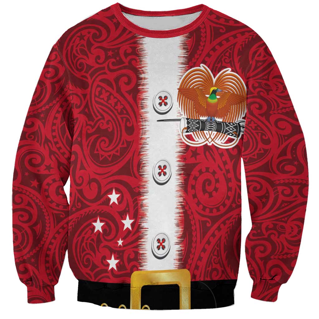 Papua New Guinea Merry Christmas Sweatshirt Santa Suit Style With Melanesian Pattern