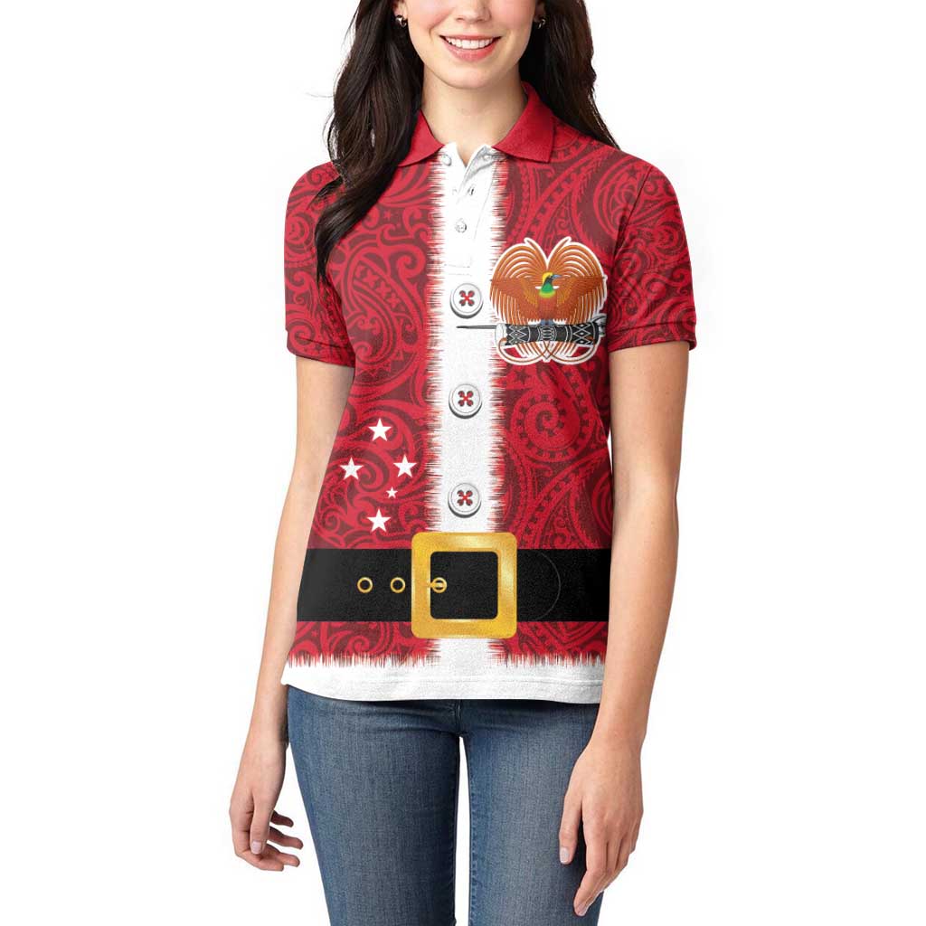 Papua New Guinea Merry Christmas Women Polo Shirt Santa Suit Style With Melanesian Pattern