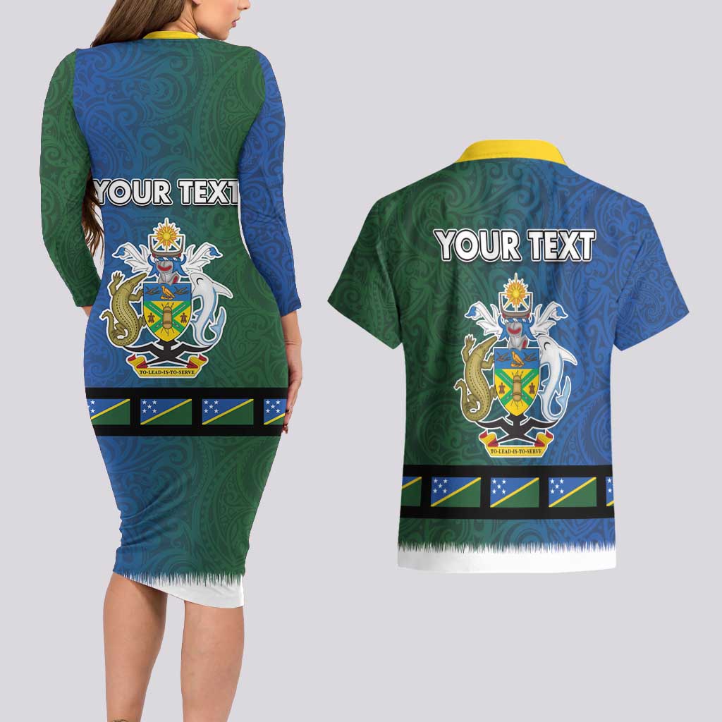 Solomon Islands Merry Christmas Couples Matching Long Sleeve Bodycon Dress and Hawaiian Shirt Santa Suit Style With Melanesian Pattern LT03 - Polynesian Pride