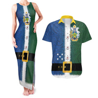 Solomon Islands Merry Christmas Couples Matching Tank Maxi Dress and Hawaiian Shirt Santa Suit Style With Melanesian Pattern LT03 Green - Polynesian Pride