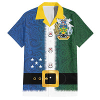 Solomon Islands Merry Christmas Family Matching Long Sleeve Bodycon Dress and Hawaiian Shirt Santa Suit Style With Melanesian Pattern LT03 Dad's Shirt - Short Sleeve Green - Polynesian Pride