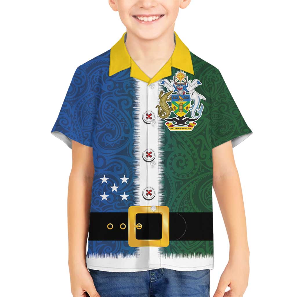 Solomon Islands Merry Christmas Family Matching Long Sleeve Bodycon Dress and Hawaiian Shirt Santa Suit Style With Melanesian Pattern LT03 Son's Shirt Green - Polynesian Pride
